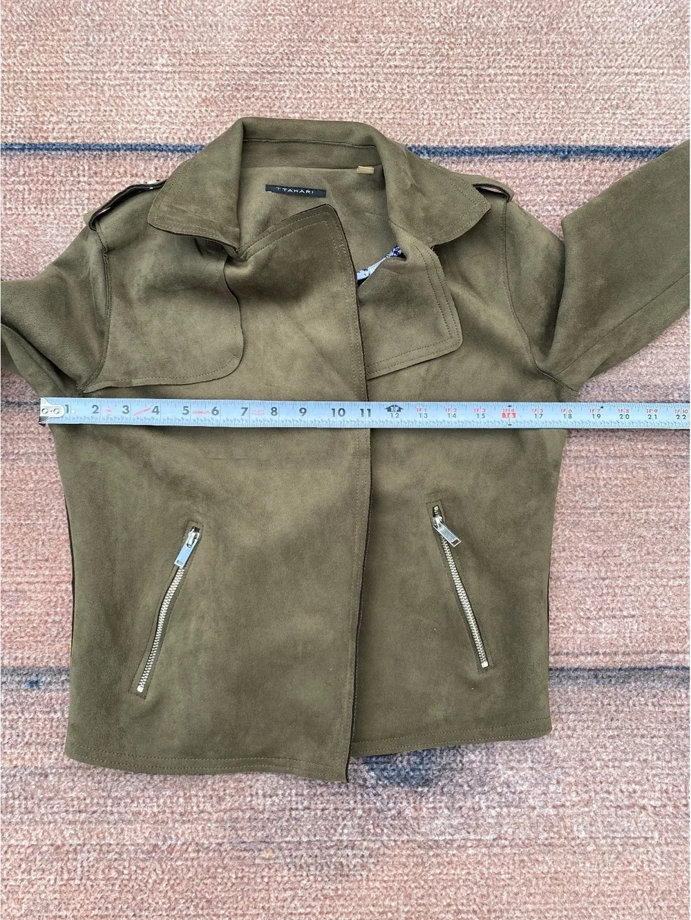 Edgy Forest magic streetwear grunge moto sueded olive green jacket Tahari small